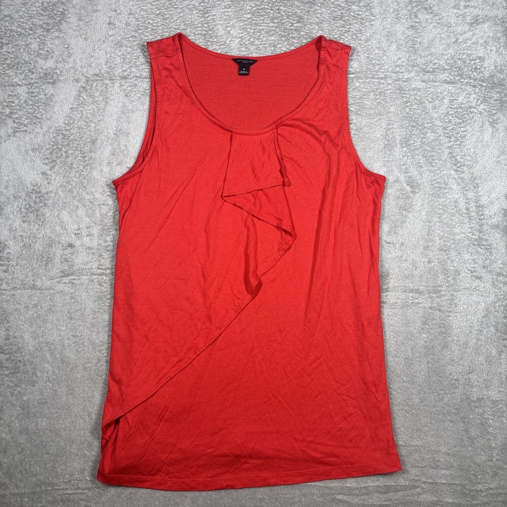 Ann Taylor Top Women's Red Ruffled Front Sleeveless V-Neck -‎ Size Medium -